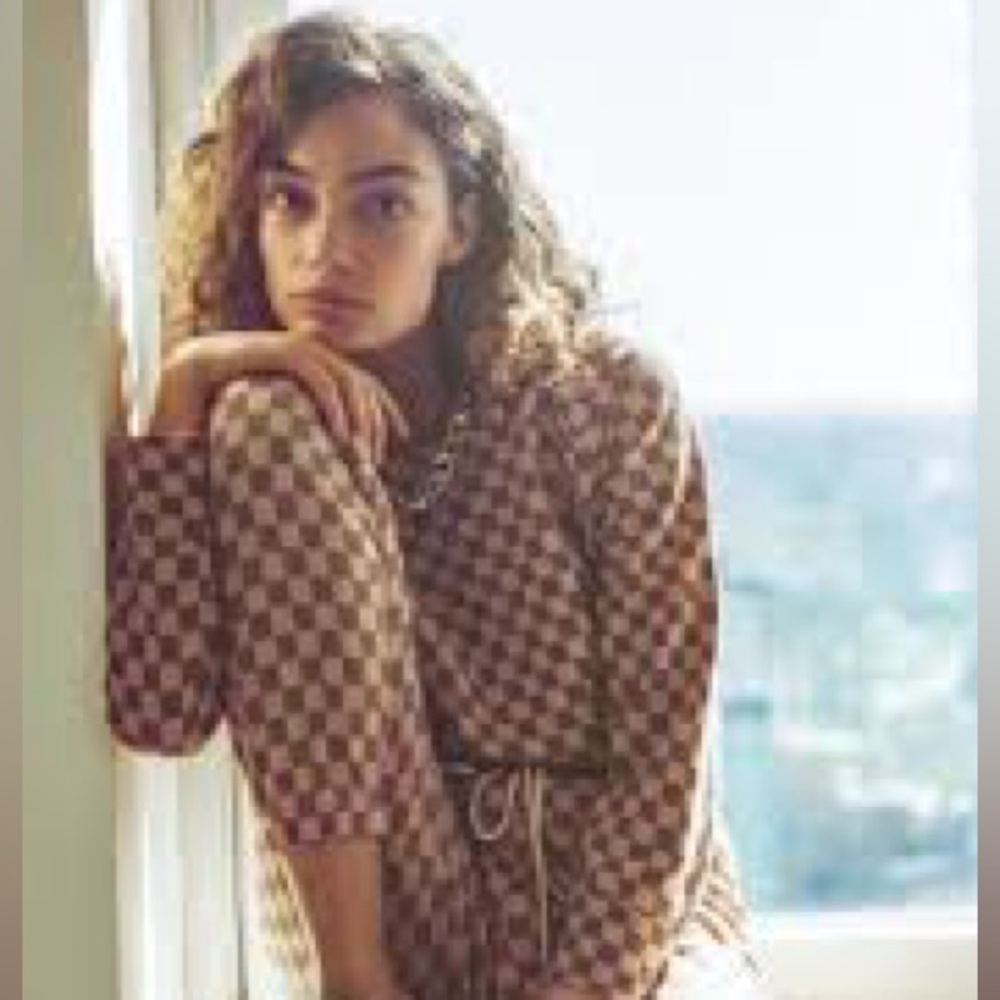 Splits59 Tillie French Terry Sweatshirt in Brown/Pink Check